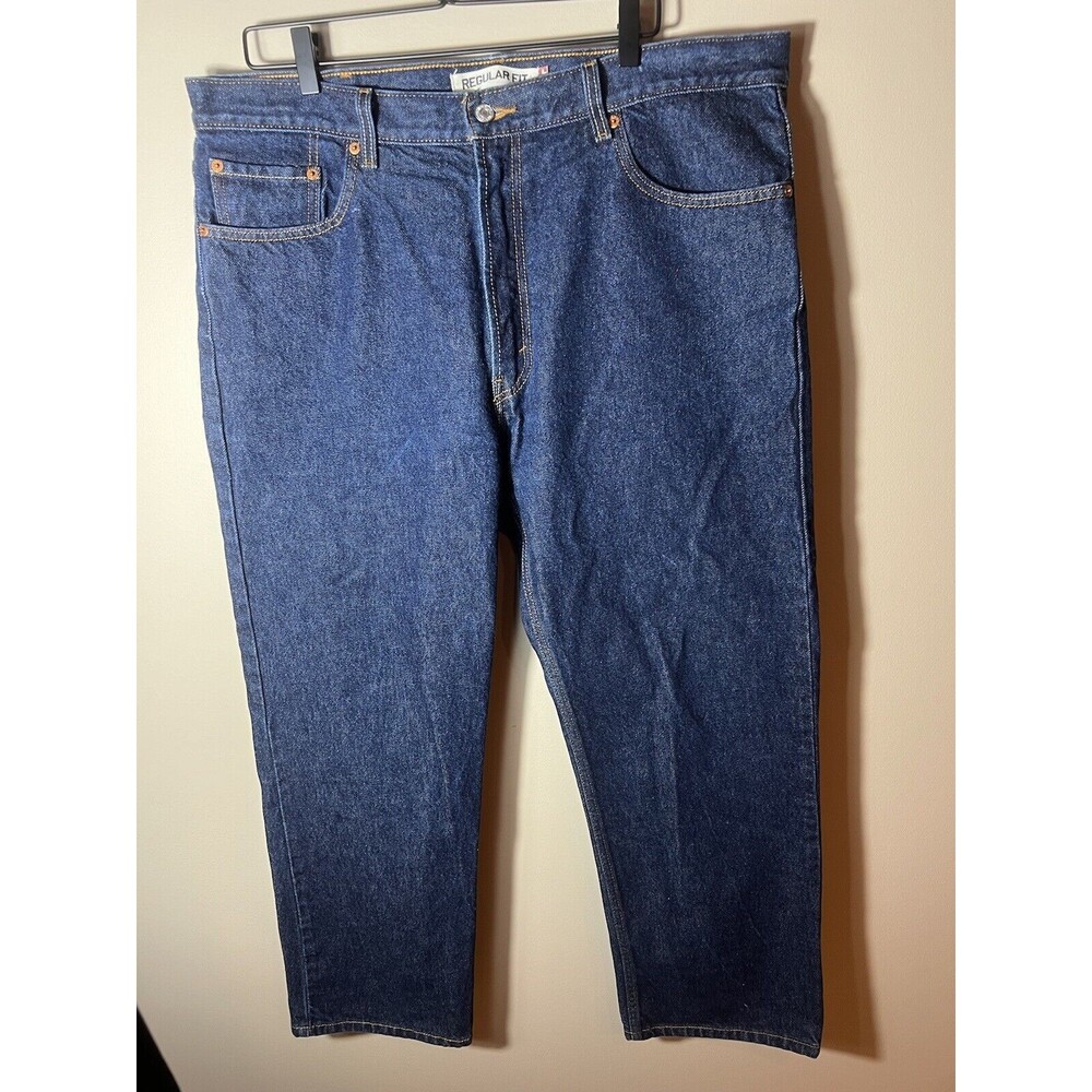 Levis Jeans Mens  40/29 Blue 505 Regular Fit Straight Leg Dark Wash Logo Denim